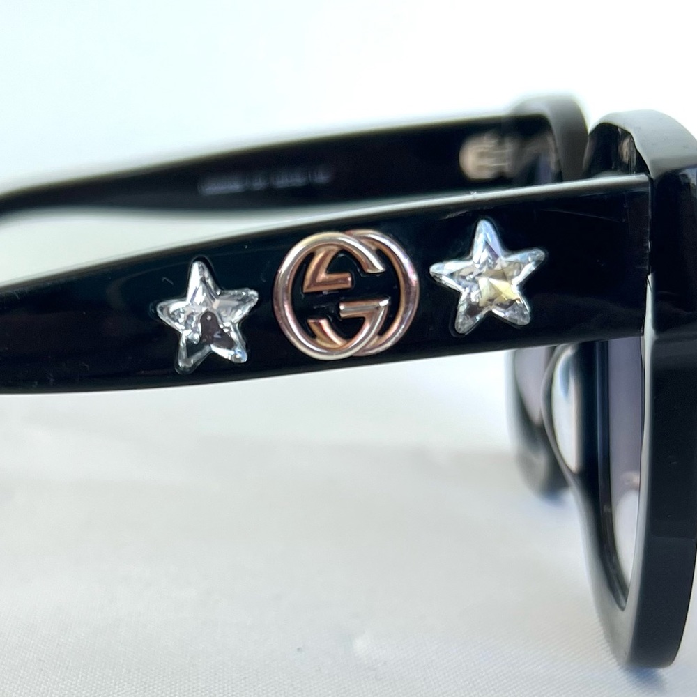 GUCCI Italy GG0208S Crystal Star Cat Eye Gray Gradient Lens Black Frame Sunglass - Picture 13 of 15